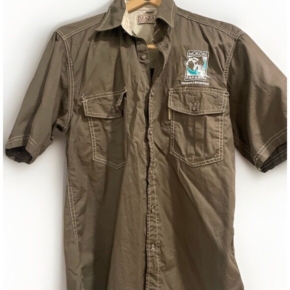 Vintage Mazari Origin of Khaki Mens Mokore Safari Zimbabwe Mozambique Shirt Sz M - Picture 2 of 6